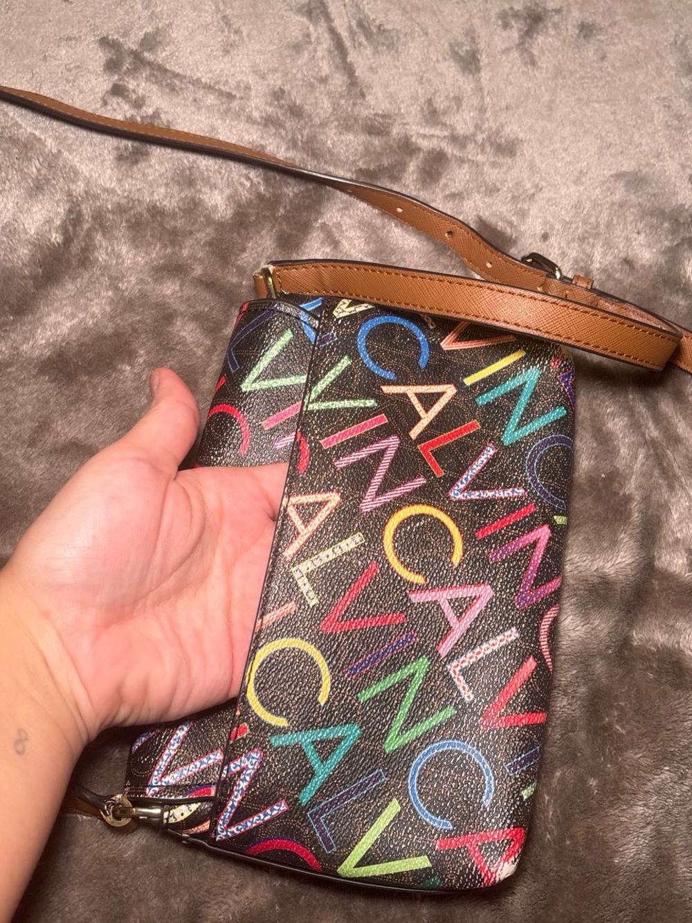 Calvin Klein Black Crossbody Bag with Multicolor Logo Print - Picture 2 of 4
